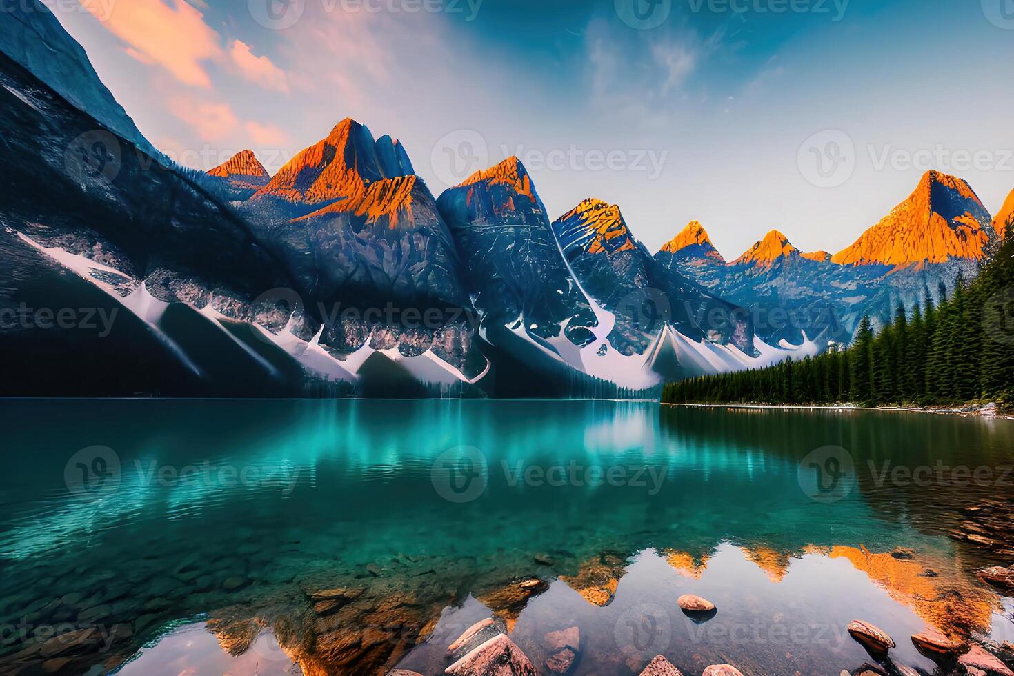 Braies lago con seekofel montare su sfondo di ai generato foto