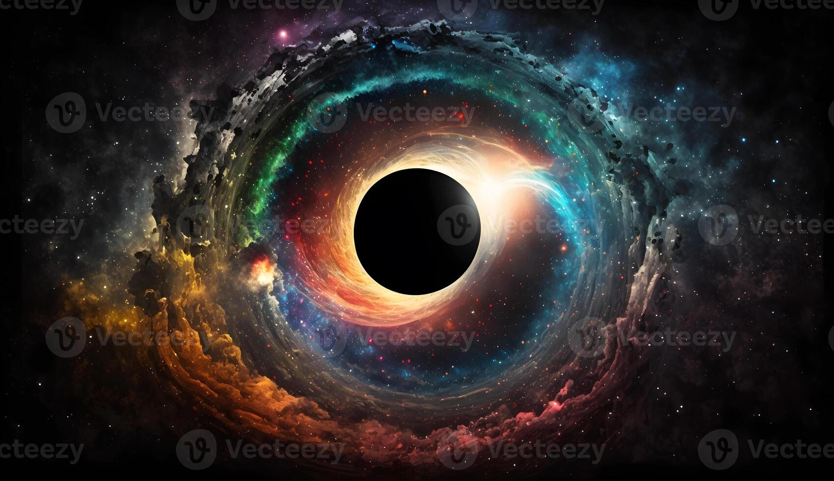 esterno spazio nero buco con colorato stelle creato utilizzando generativo ai tecnologia foto