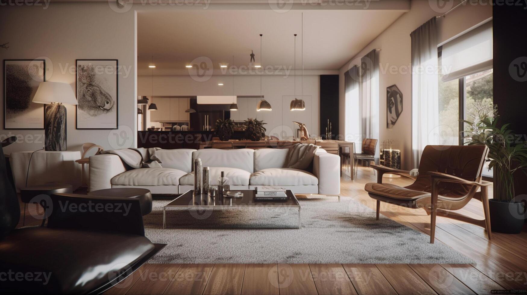 moderno vivente camera interno design con classico arredamento, ai generato opera d'arte foto