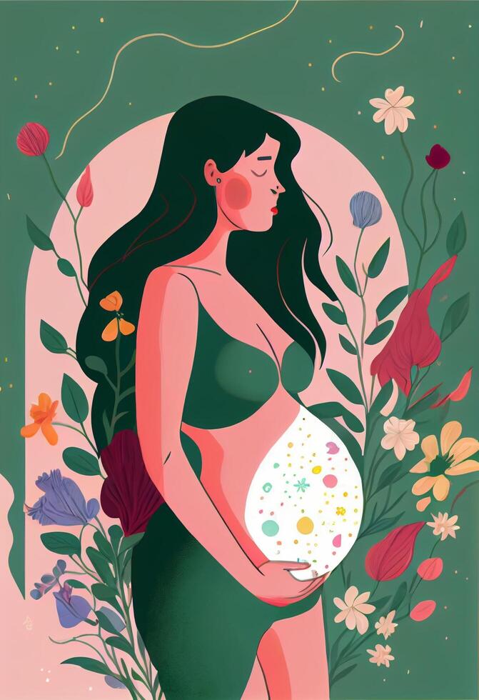 illustrazione di incinta giovane donne. generativo ai. foto