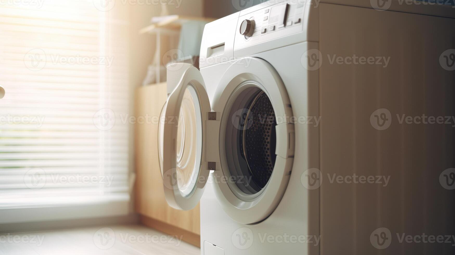 moderno lavanderia camera, elegante mobilia e Avanzate elettrodomestici. generativo ai foto