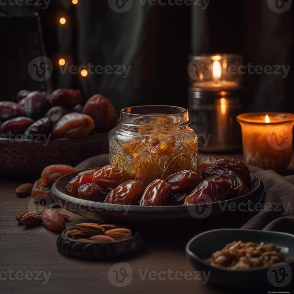 cibo su iftar Ramadan mese ai generativo foto