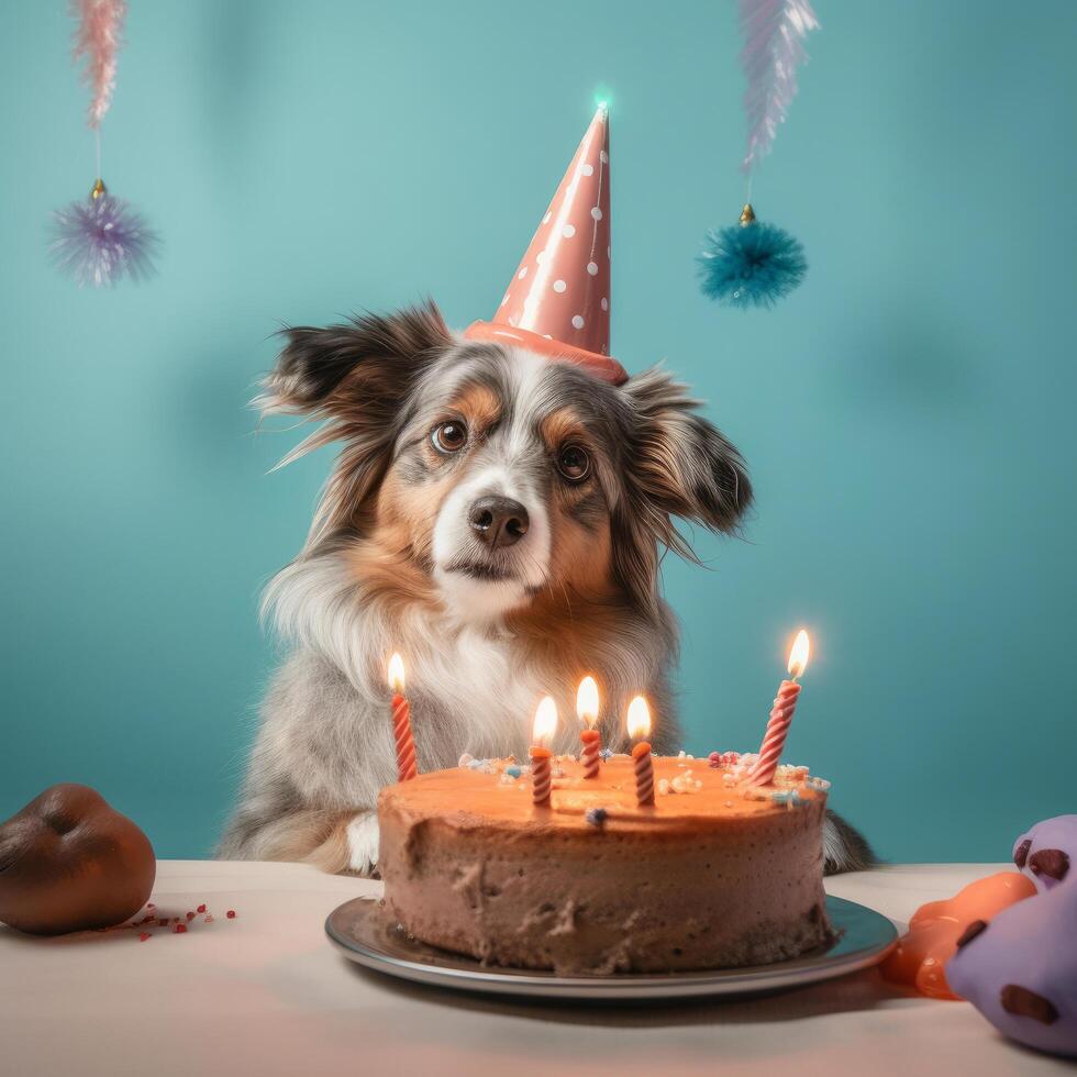 carino divertente compleanno cane. illustrazione ai generativo foto