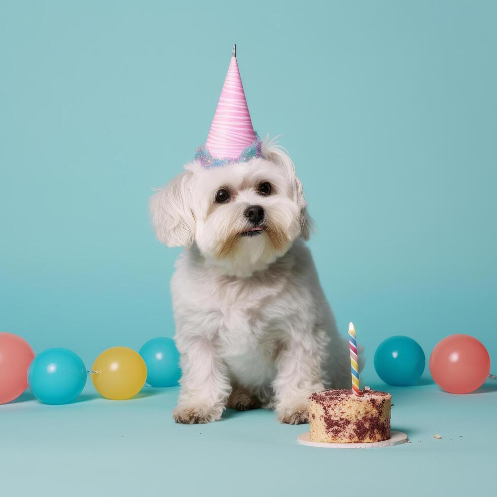 carino divertente compleanno cane. illustrazione ai generativo foto