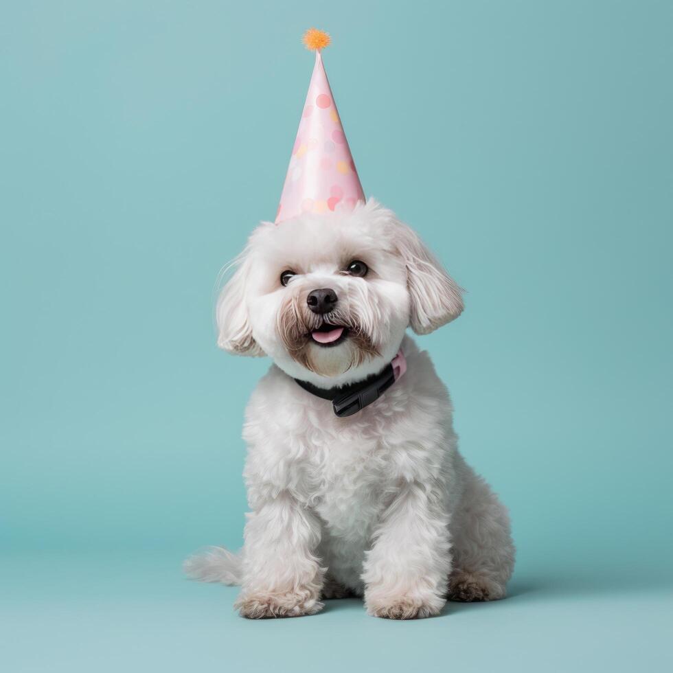 carino divertente compleanno cane. illustrazione ai generativo foto