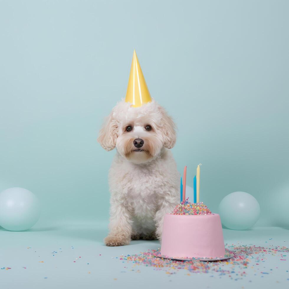 carino divertente compleanno cane. illustrazione ai generativo foto