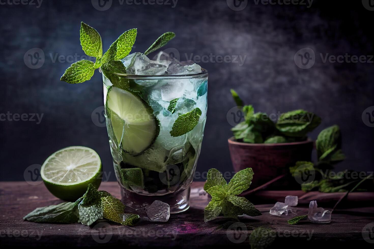 generativo ai illustrazione di Mojito cocktail con ghiaccio e menta, Perfetto per estate foto