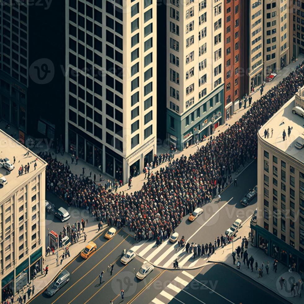 illustrazione di un' Visualizza di il popolazione densità nel il mezzo di il città, generativo ai foto