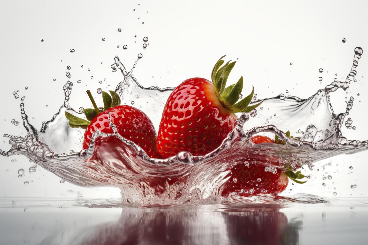 fragole e acqua schizzi. generativo ai. foto