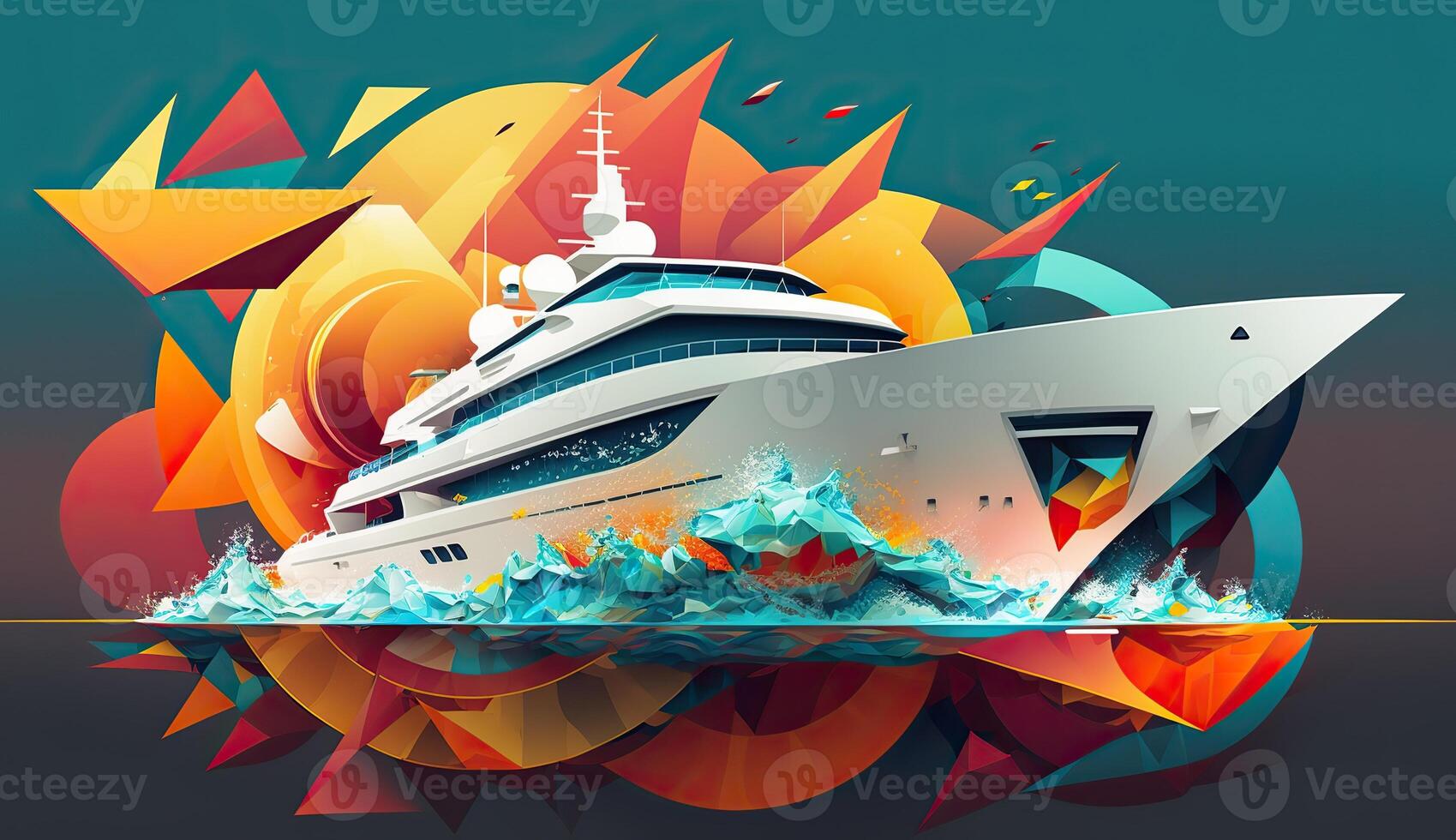 ai generato. ai generativo. Basso polu geometrico stile nave grande yacht. può essere Usato per grafico design o casa decorazione. grafico arte foto