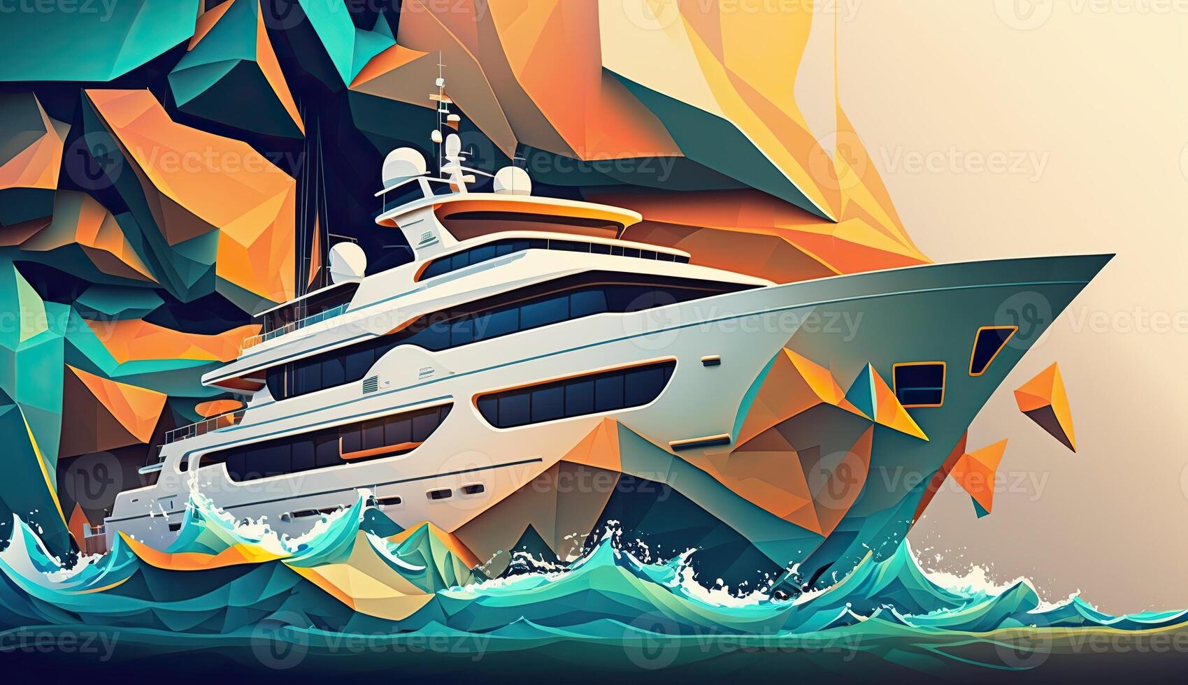 ai generato. ai generativo. Basso polu geometrico stile nave grande yacht. può essere Usato per grafico design o casa decorazione. grafico arte foto