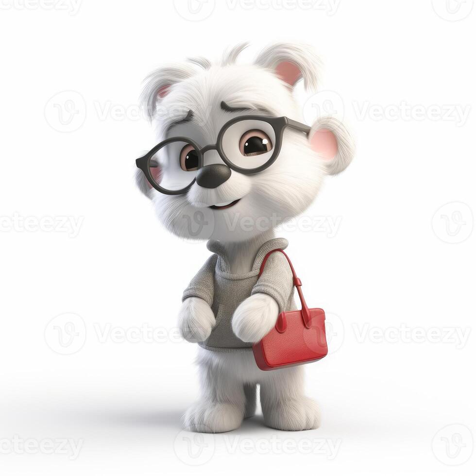 yorkshire terrier personaggio con piccolo rosso Borsa generativo ai foto