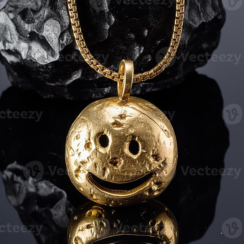 un' collana 24k oro con un' il giro smiley carino viso generativo ai foto