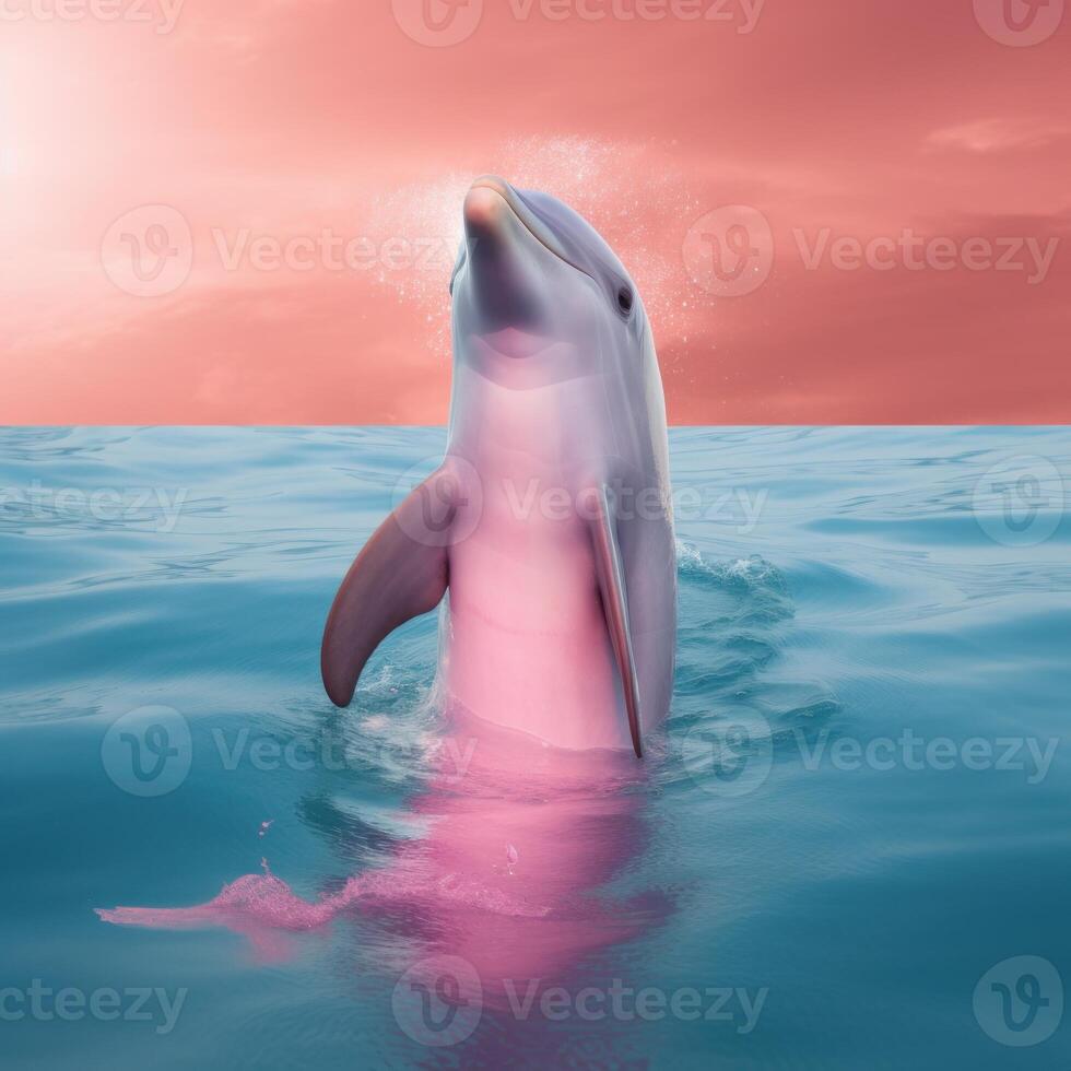 un' bellissimo rosa delfino nel il mare generativo ai foto