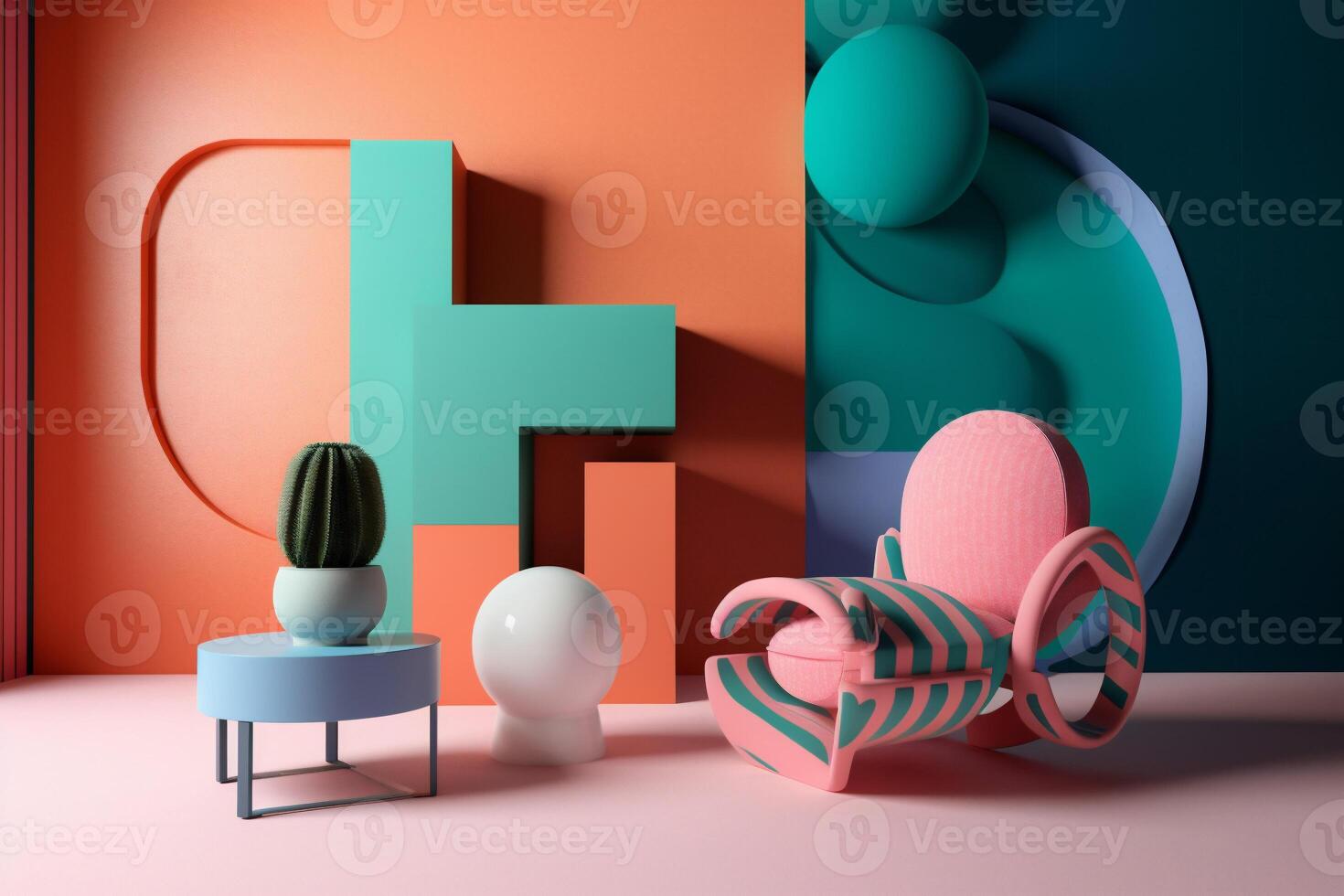 ai generato colorato contemporaneo interno Visualizza con moderno mobilia foto
