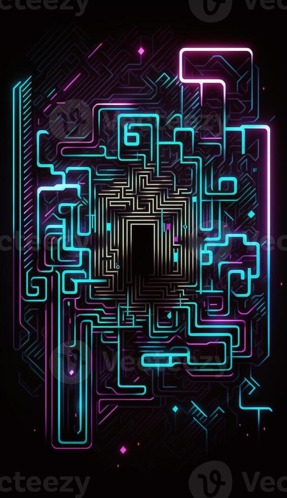 informatica circuito futuristico neon sfondo, motivo labirinto techno sfondo manifesto ,generativo ai foto