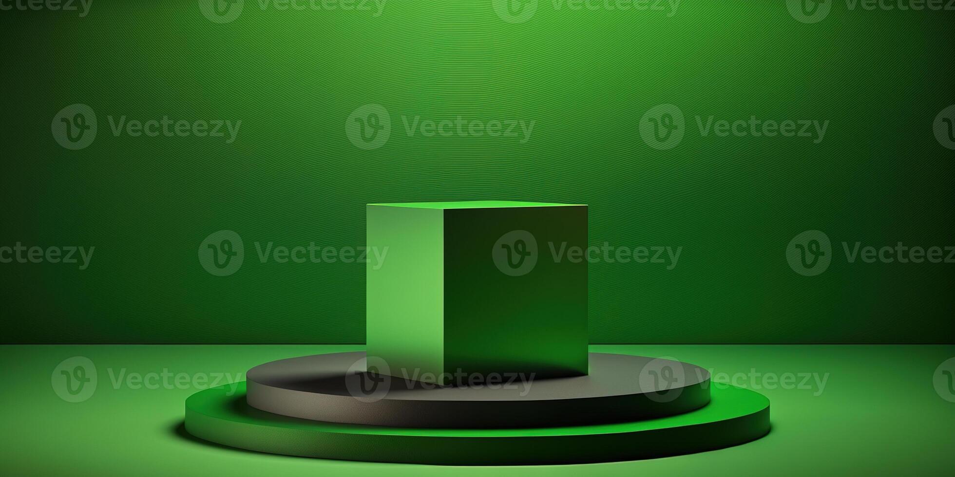 realistico 3d verde tema podio per Prodotto Schermo. ai generato foto