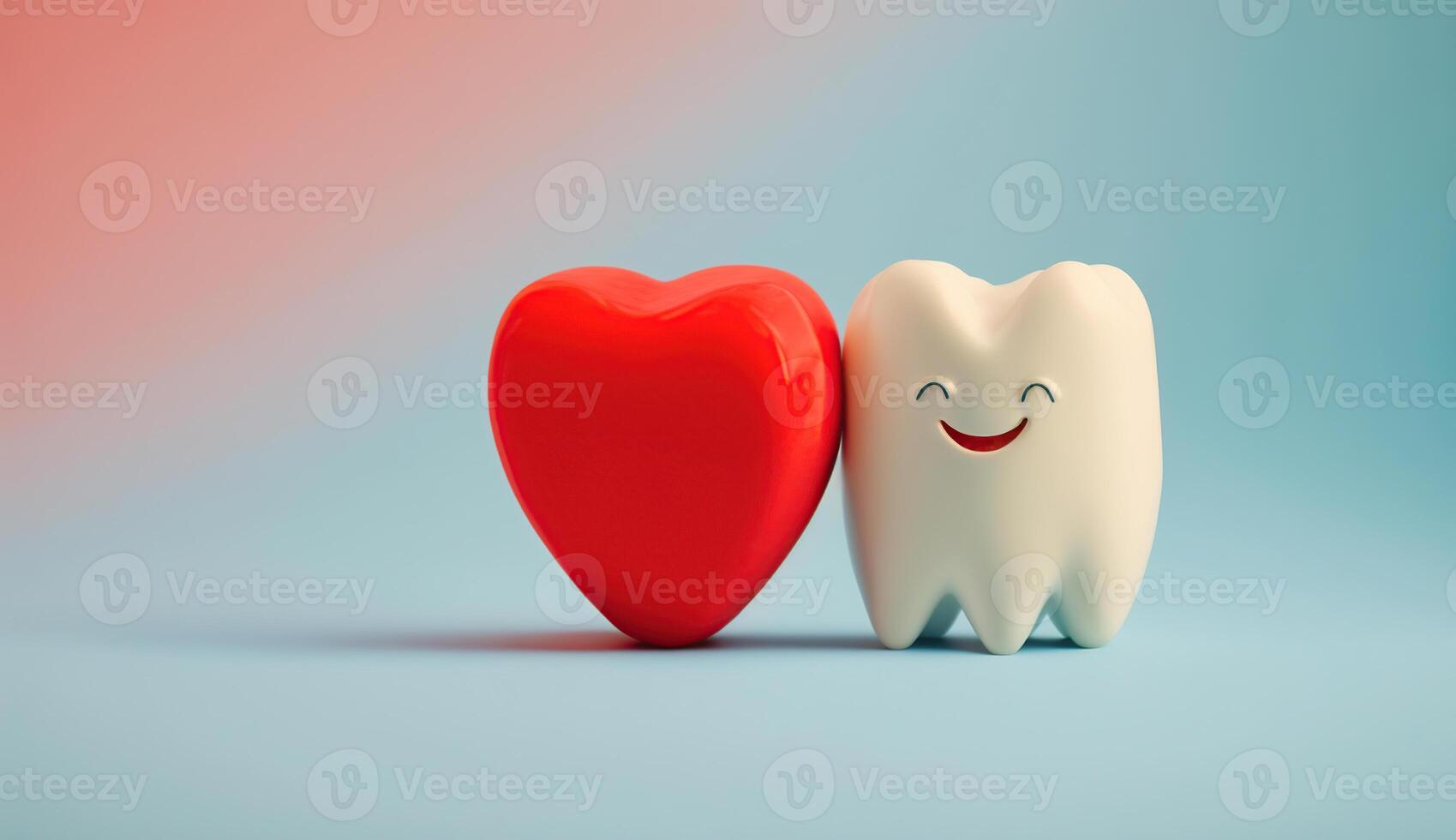 Due denti e rosso cuore. orale cura e st. San Valentino giorno concetto, generativo ai foto