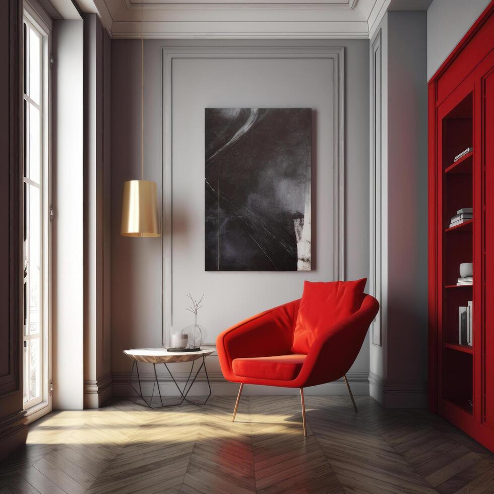 moderno interno con vivido sedia. illustrazione ai generativo foto
