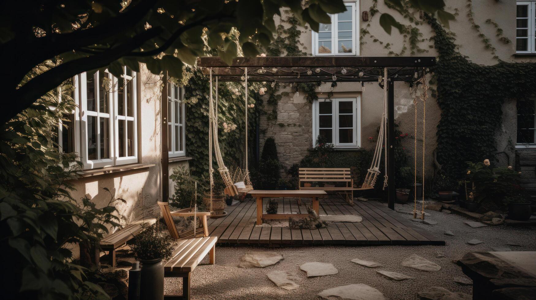 Casa terrazza con altalene illustrazione ai generativo foto