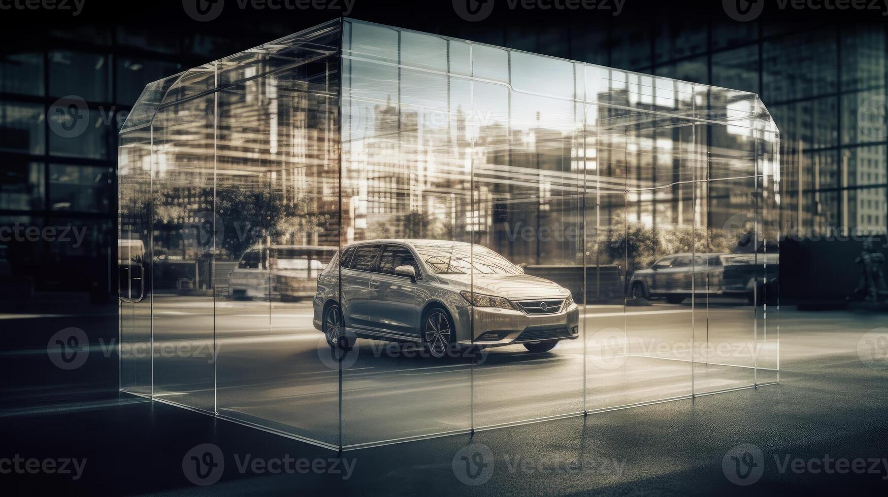 un' bellissimo auto nel trasparente bicchiere generativo ai foto