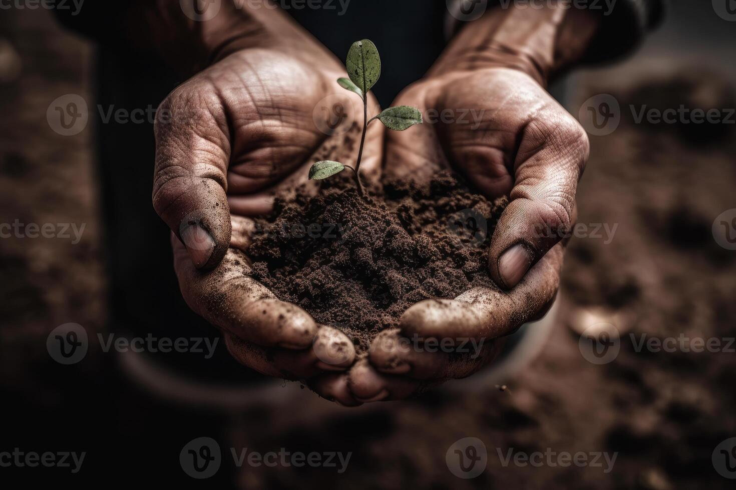 mani Tenere nuovo pianta nel suolo, iconico, uso di prezioso materiali, terra giorno concetto. generativo ai foto