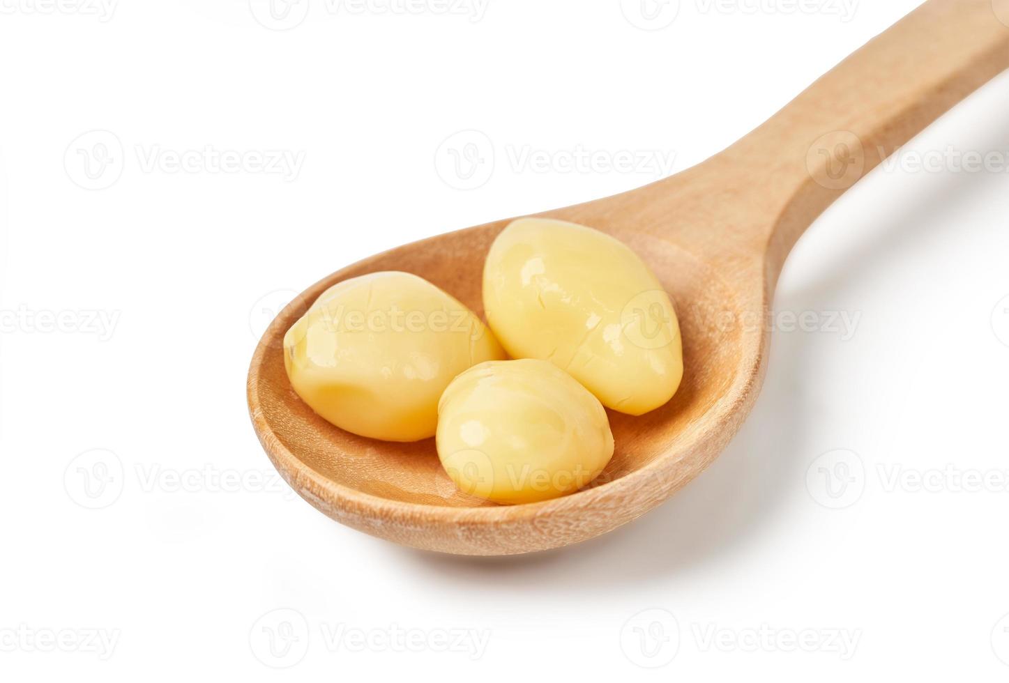 ginkgo biloba seme nel di legno cucchiaio isolato su bianca sfondo foto