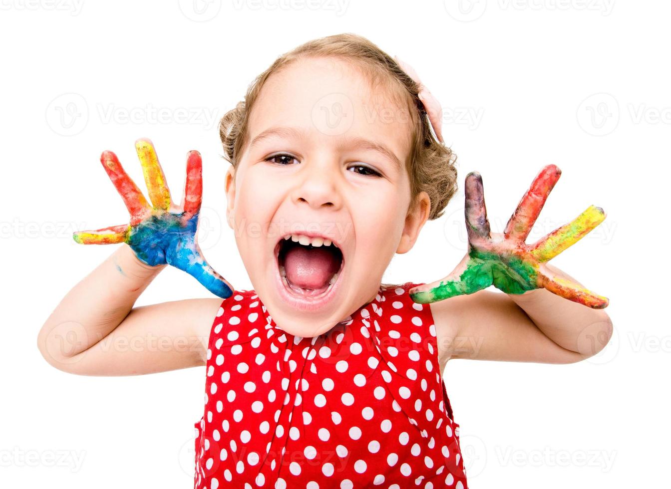 positivo bambino con colorato mani foto