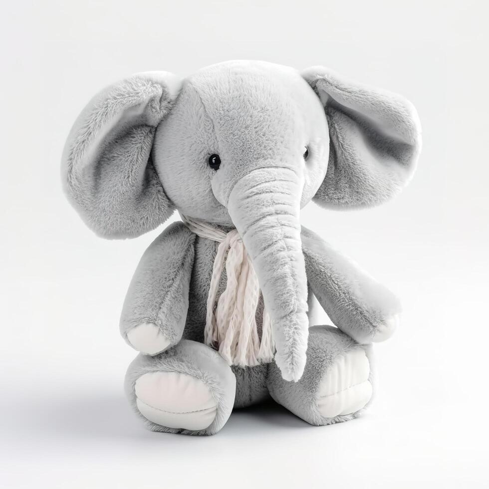 carino elefanti animale felpa giocattolo bianca sfondo animale Bambola con generativo ai foto