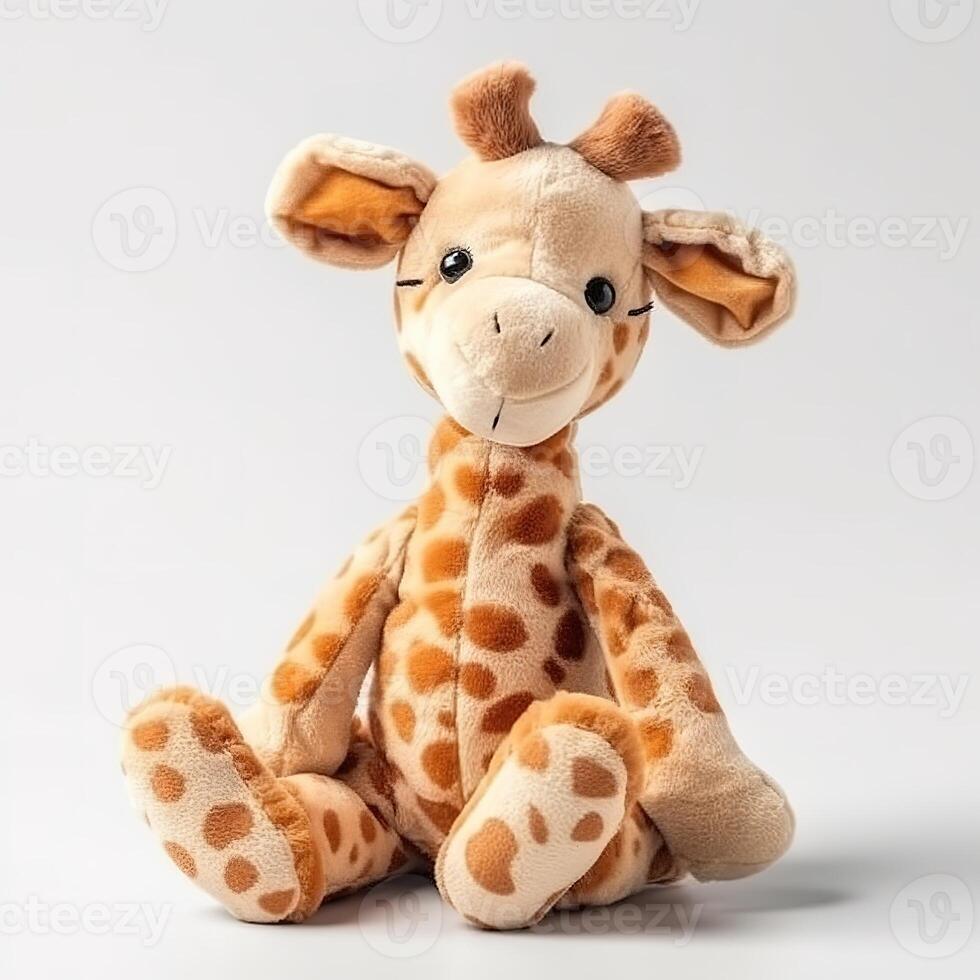 carino giraffa animale felpa giocattolo bianca sfondo animale Bambola con generativo ai foto