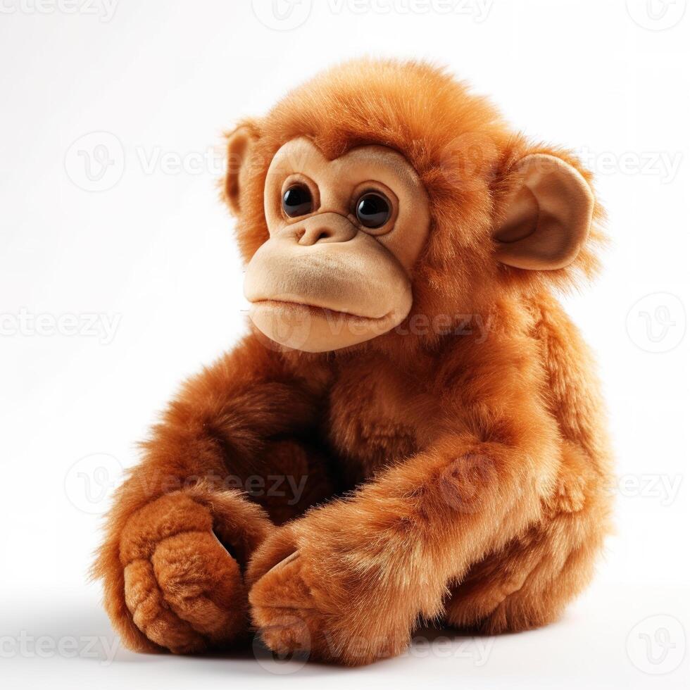 carino scimmia animale felpa giocattolo bianca sfondo animale Bambola con generativo ai foto