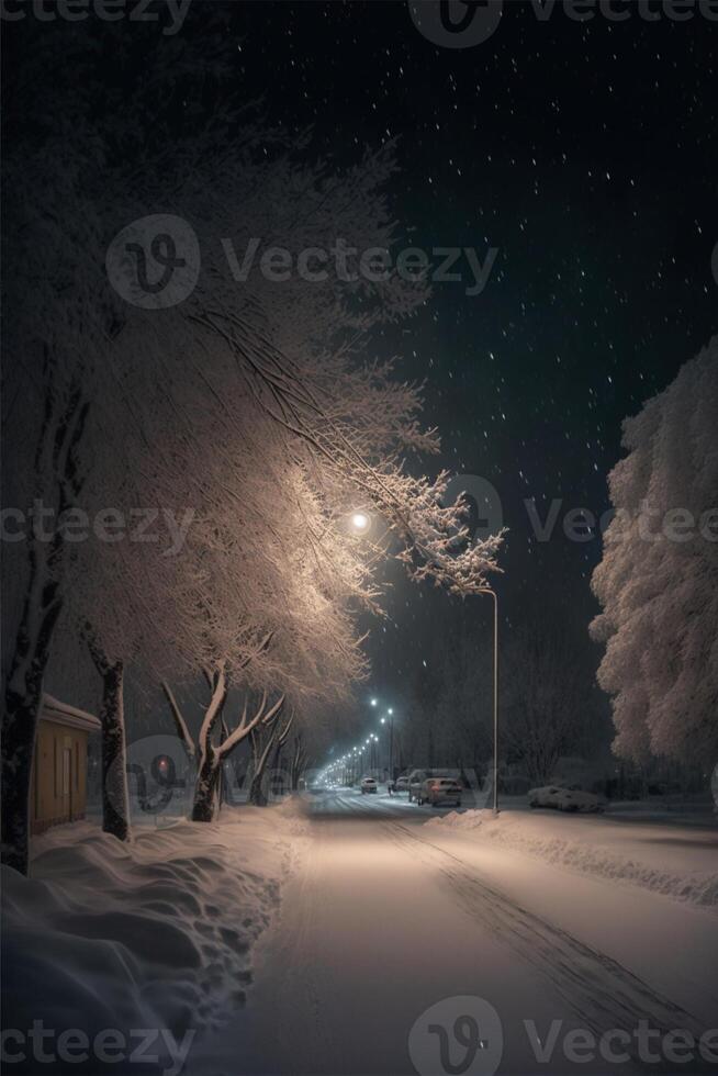 esso era un' bellissimo nevoso notte. generativo ai. foto