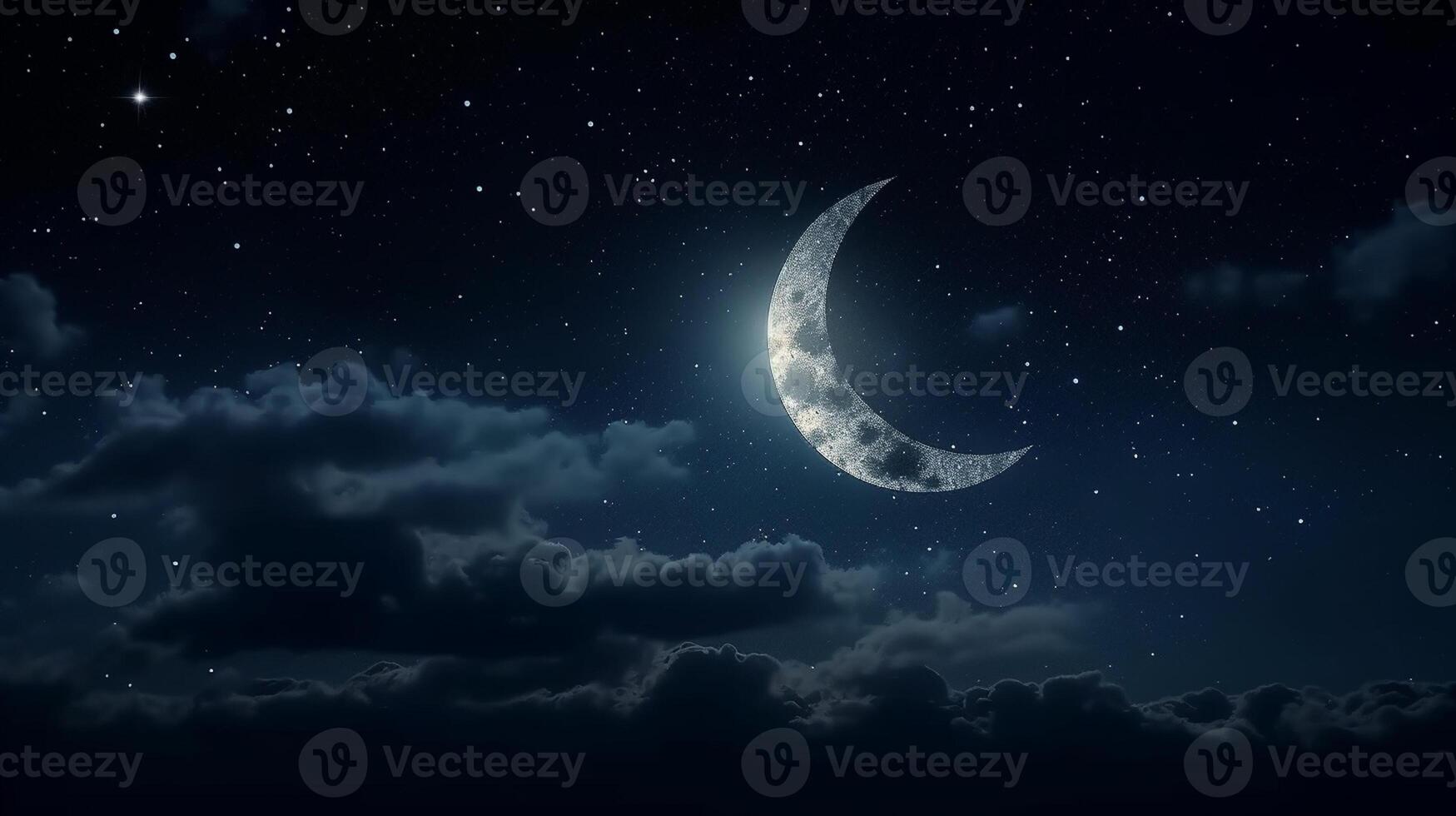 ai generativo Luna su cielo notte Visualizza Ramadan kareem sfondo. selettivo messa a fuoco. foto