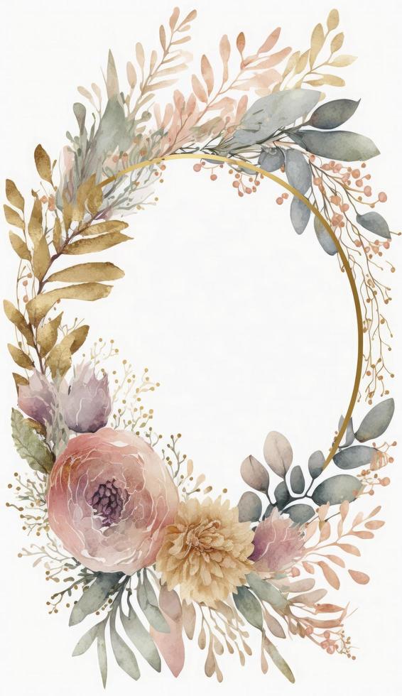 acquerello floreale illustrazione impostato - mazzi di fiori, telaio, confine. fiori, rosa, peonia, foglia rami collezione. nozze invita, sfondi, moda. eucalipto oliva le foglie camomilla, creare ai foto