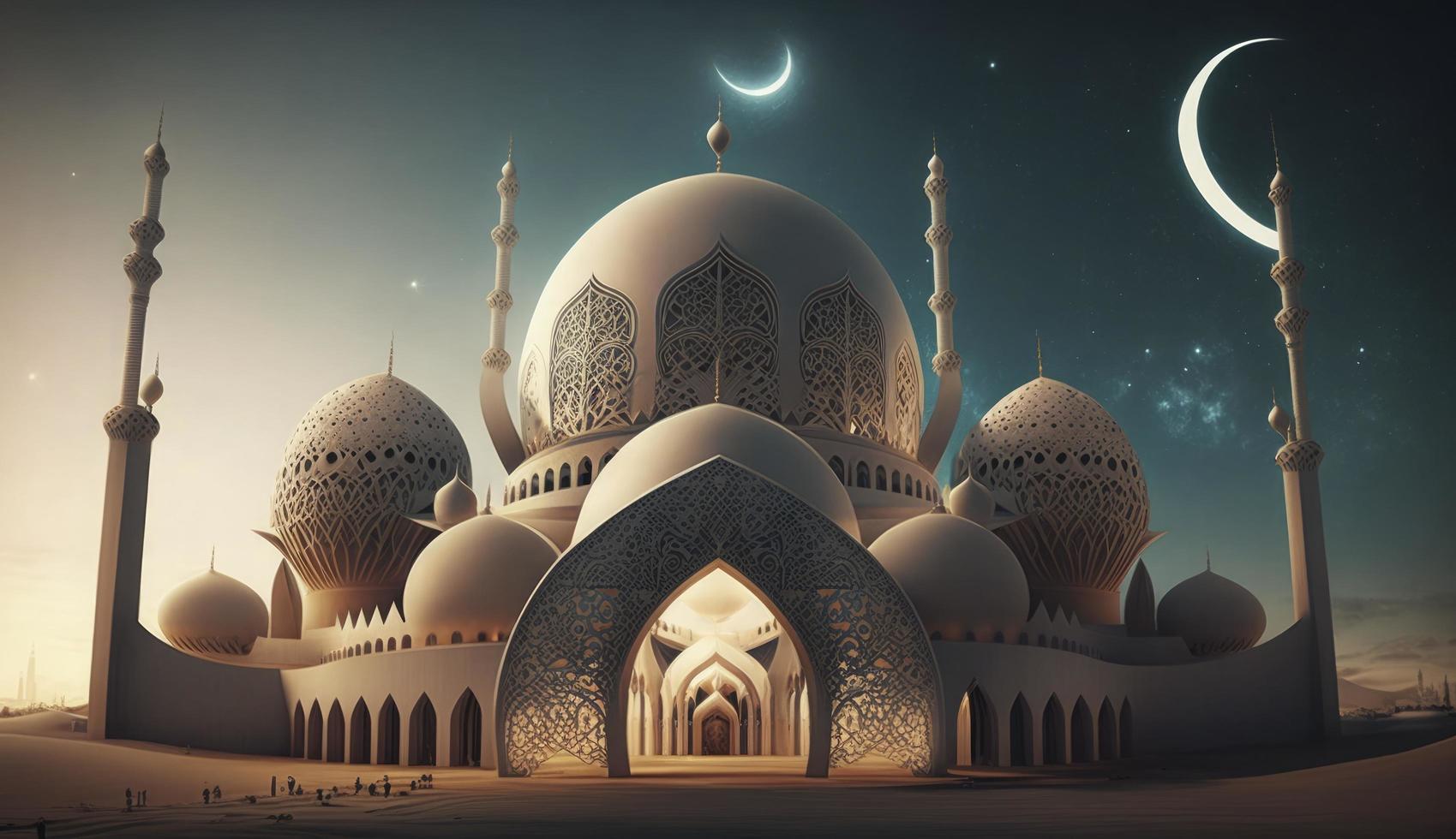 illustrazione di sorprendente architettura design di musulmano moschea Ramadan kareem, islamico architettura sfondo Ramadan kareem, islamico moschea, ramdan, ramzan, eid, cultura, arabo, creare ai foto