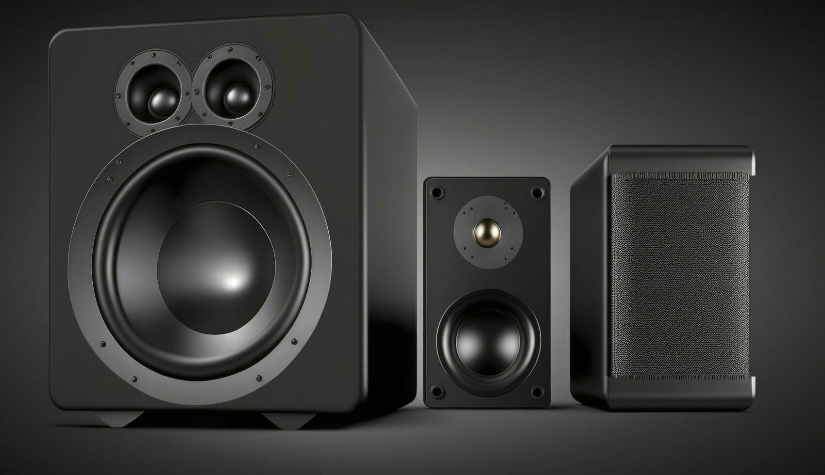 Due suono Altoparlanti e subwoofer su buio sfondo. impostato per ascoltando musica. Audio attrezzatura, creare ai foto