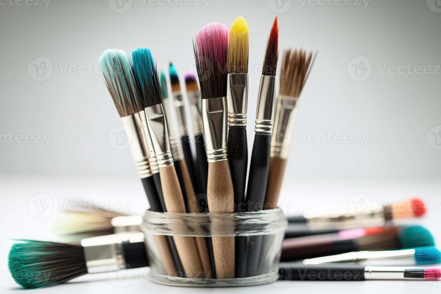colorato dipingere spazzole con isolato bianca sfondo e copia spazio. ai generato foto