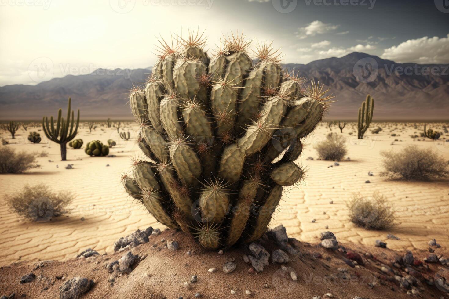 cactus su il asciutto deserto terra. ai generato foto