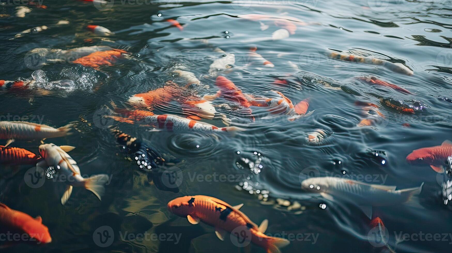 alto Visualizza di koi carpe nuoto nel stagno. generativo ai. foto