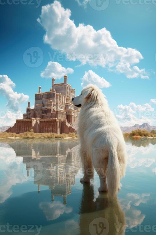 un' gigante cane sembra su a il cielo generativo ai foto