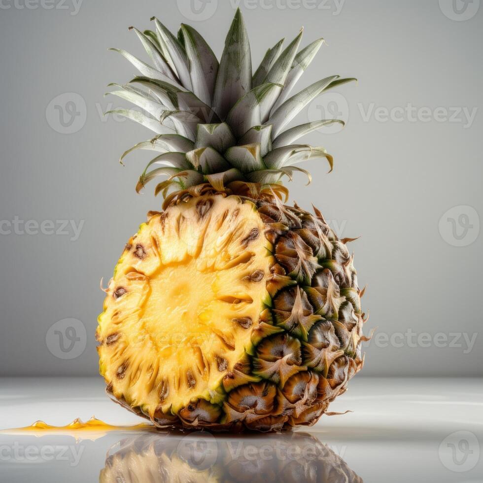 un' visivamente attraente avvicinamento di un' singolo fetta di ananas generativo ai foto