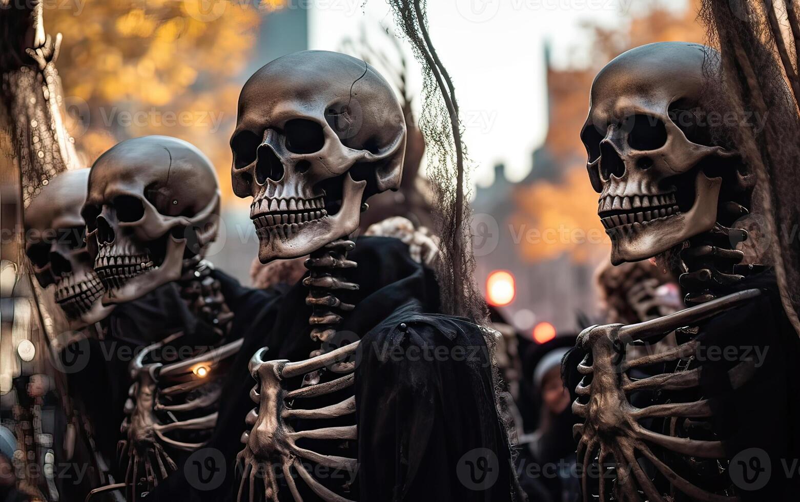 Halloween parata pauroso scheletri in marcia squadra. generativo ai. foto