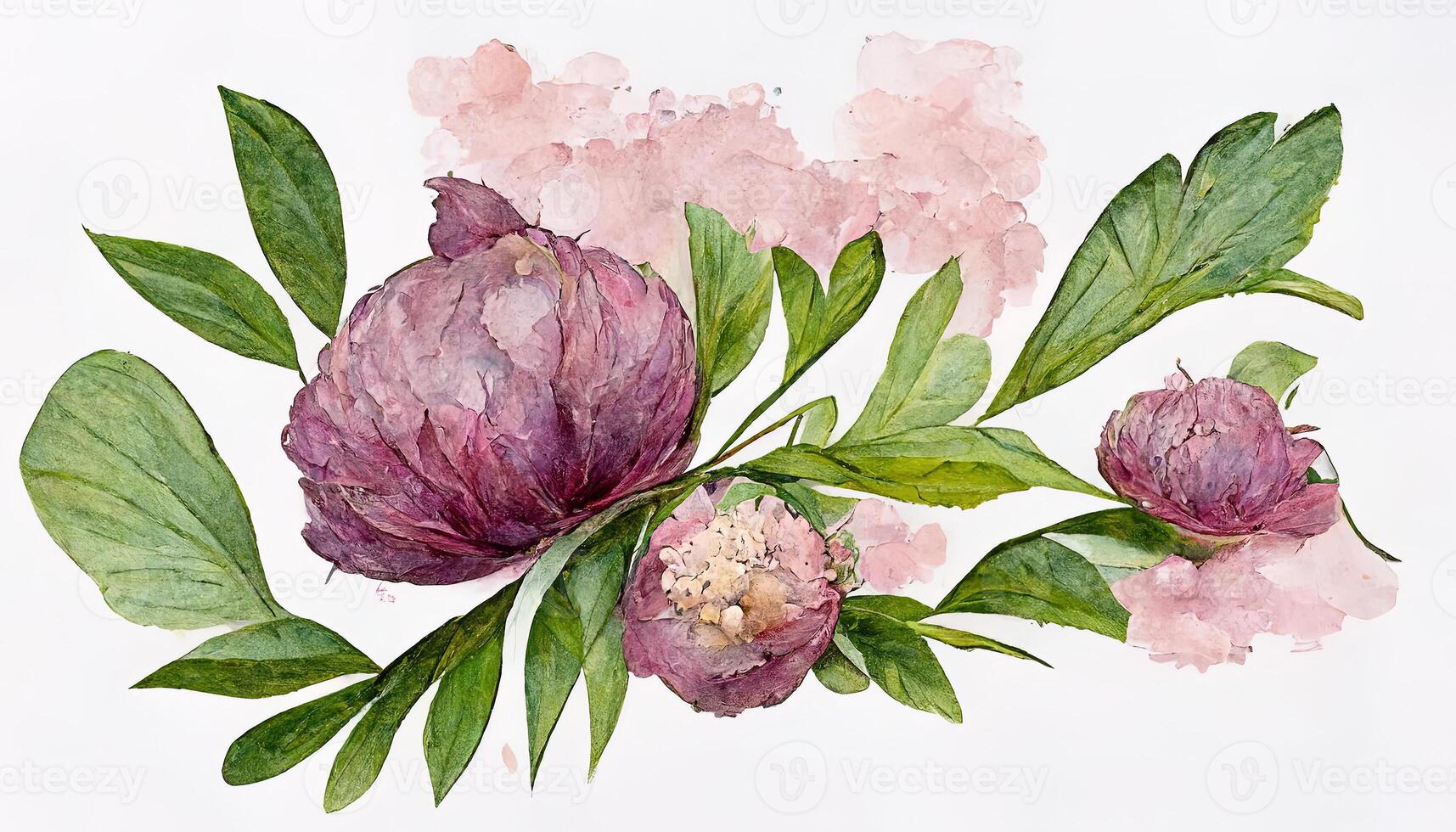 eccezionale acquerello fiori clipart, rosa peonia, rosa fiore, ortensia e eucalipto le foglie. generativo ai foto