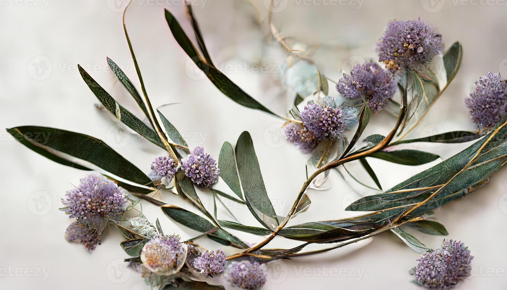 eccezionale lavanda fiori e eucalipto rami isolato su bianca, floreale ghirlanda. generativo ai foto