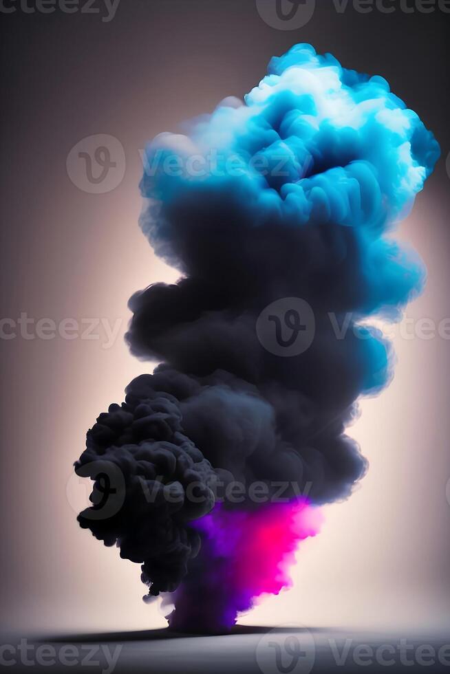 ai generativo un' nero Fumo nube con un' rosa e viola Fumo nube nel il sfondo foto