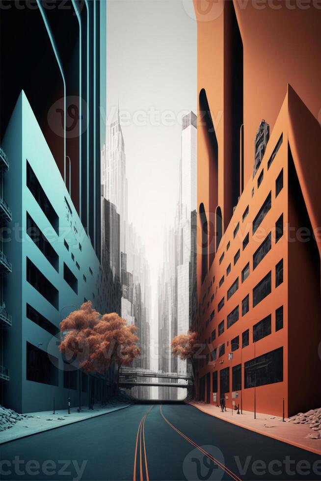 pittura di un' città strada con alto edifici. generativo ai. foto