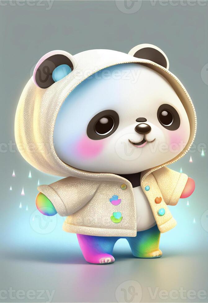 cartone animato panda orso vestito nel un' felpa. generativo ai. foto