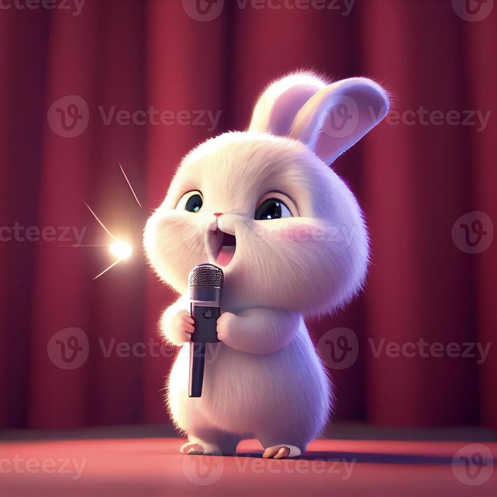 cartone animato coniglio cantando in un' microfono. generativo ai. foto