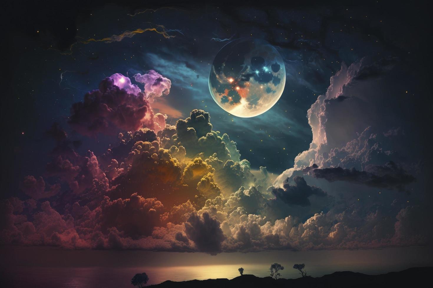 colorato di il notte cielo sfondo con nuvole e chiaro di luna foto