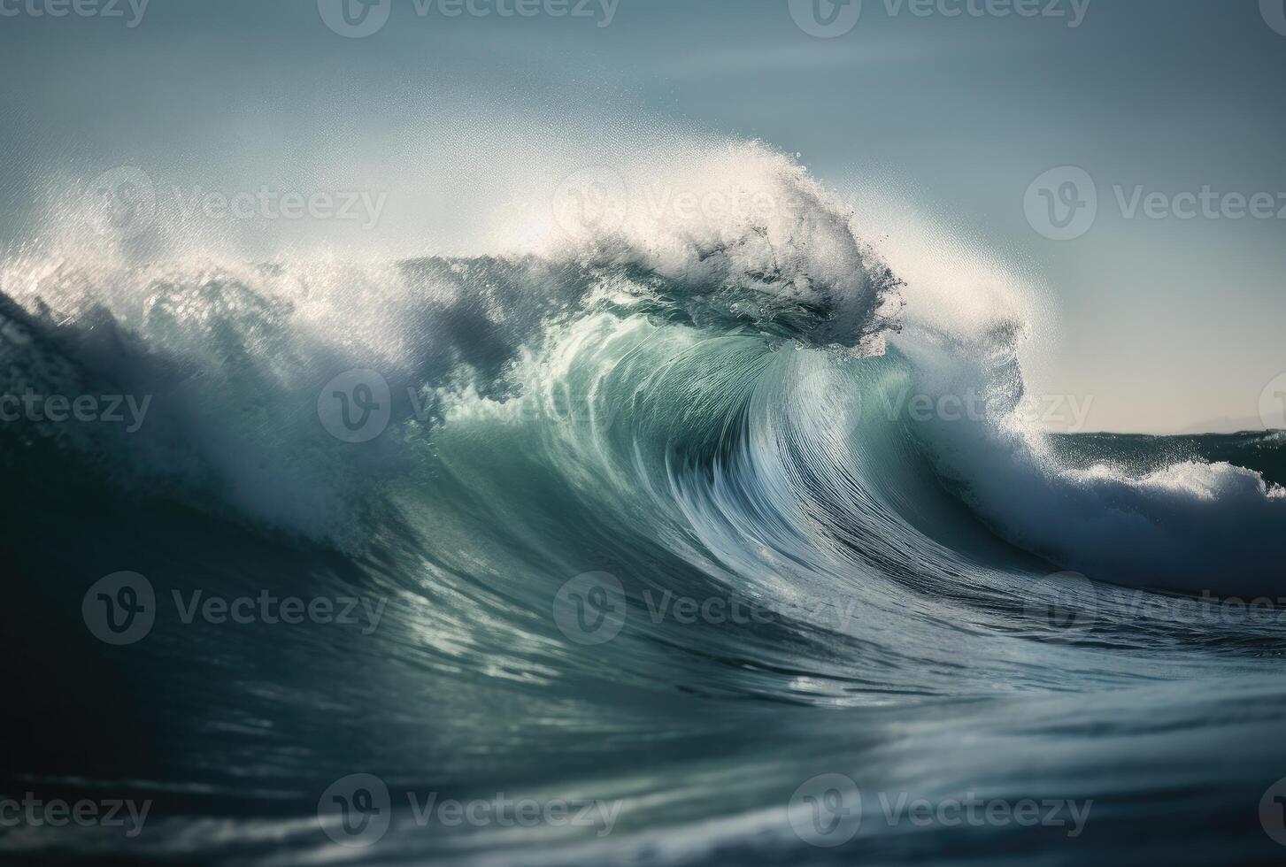 bellissimo in profondità blu tubo onda nel il oceano. vicino su mare onda sfondo. estate vacanza concetto. generativo ai foto
